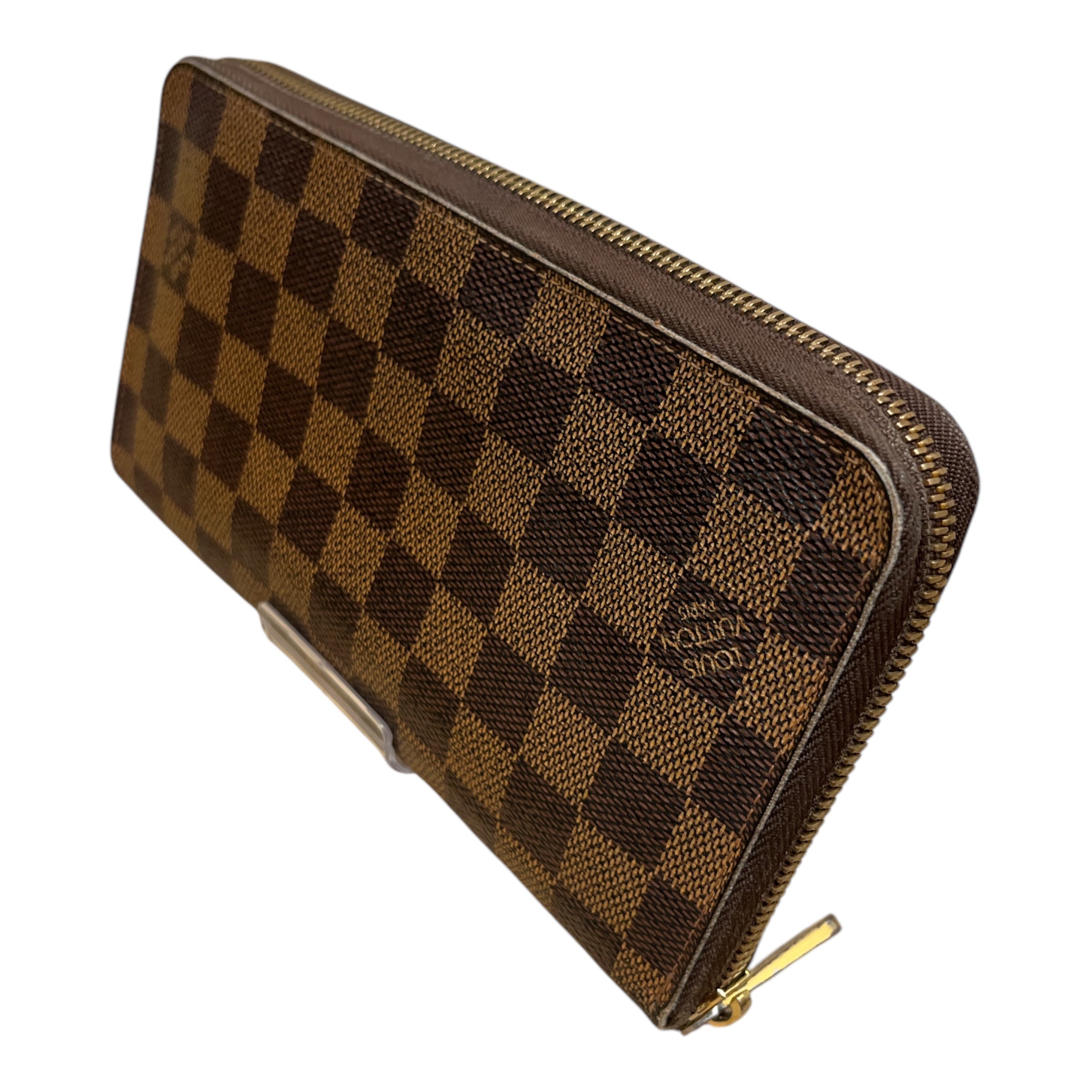 LOUIS VUITTON/Long Wallet/Leather/BRW/Damier Ebene Canvas