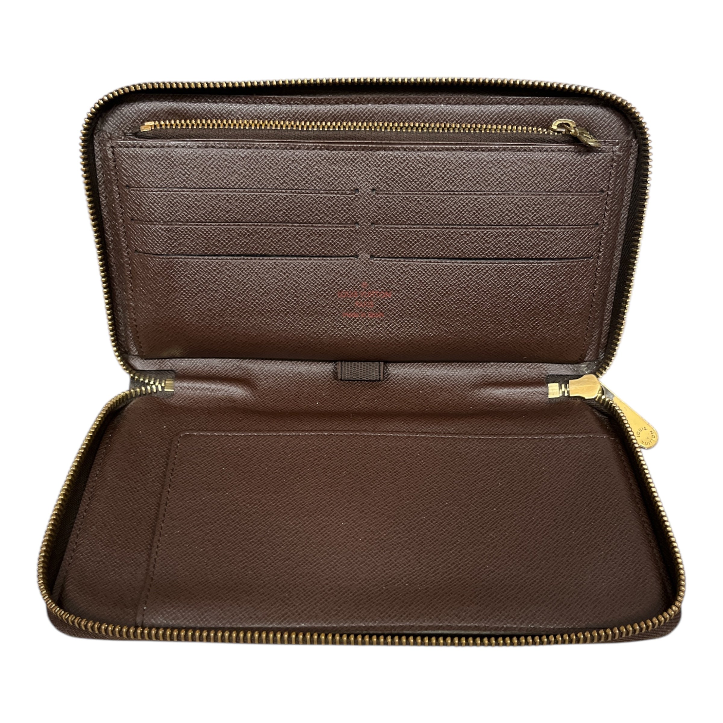 LOUIS VUITTON/Long Wallet/Leather/BRW/Damier Ebene Canvas