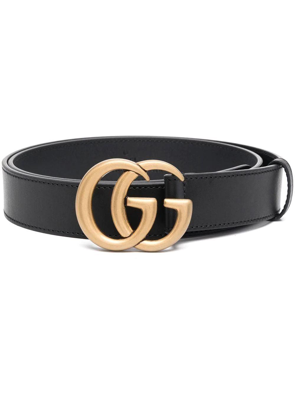 GUCCI Leather Belt with Double G Buckle - Height 3cm