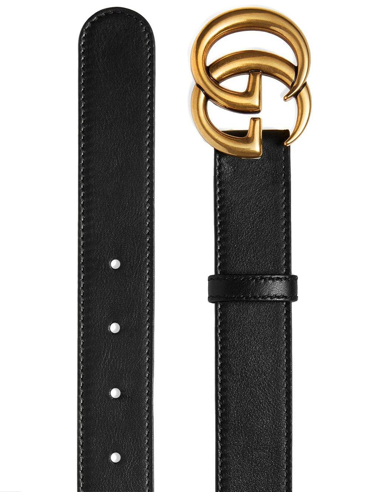 GUCCI Leather Belt with Double G Buckle - Height 3cm