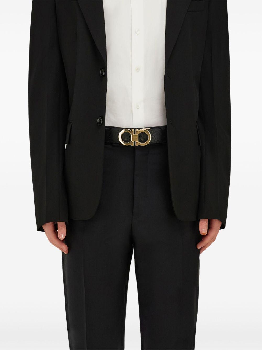 Ferragamo Reversible and Adjustable Gancini Hook Belt in Hammered Leather