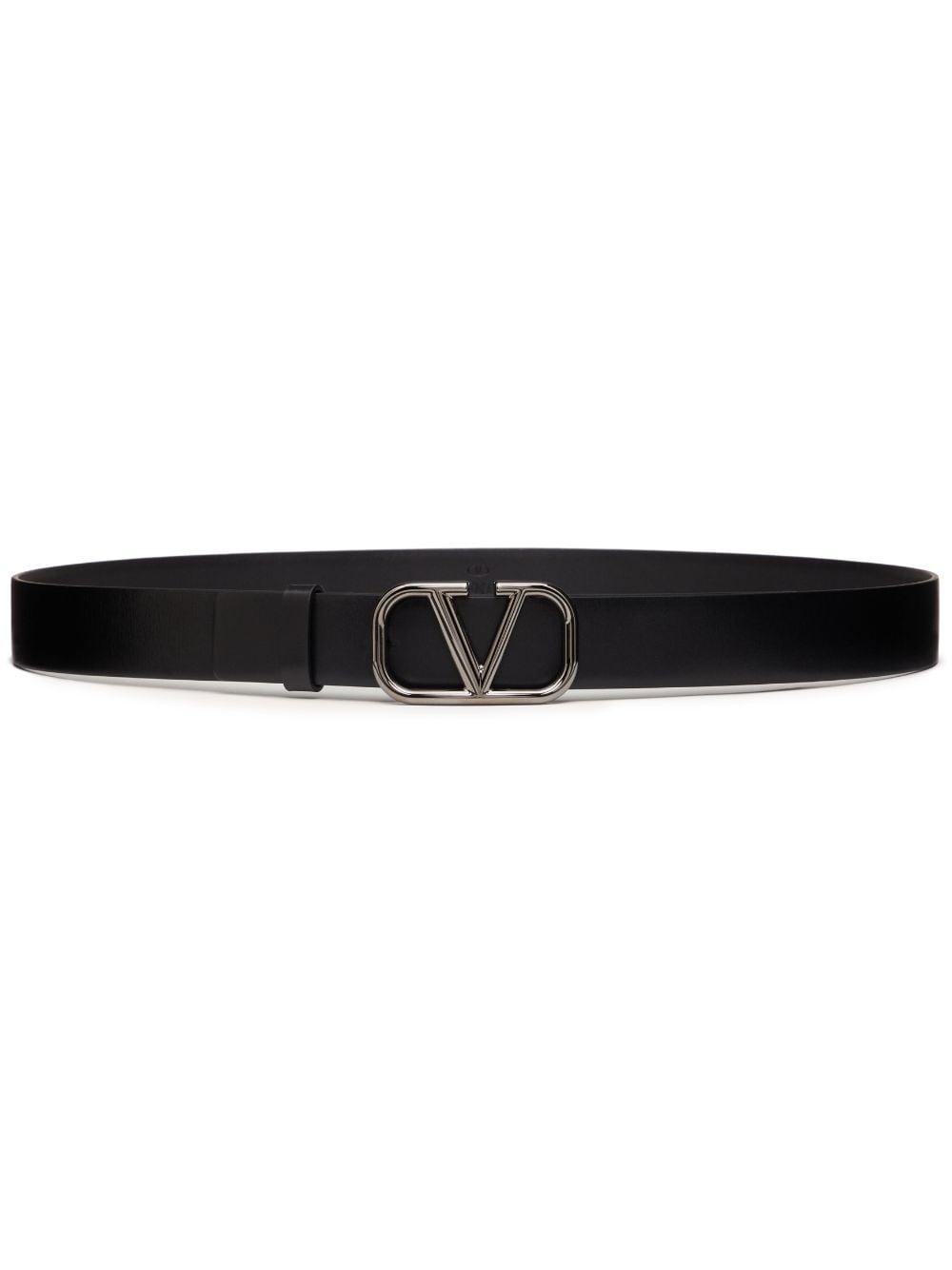 VALENTINO GARAVANI Signature Leather Belt with Front Emblem - Adjustable for Men