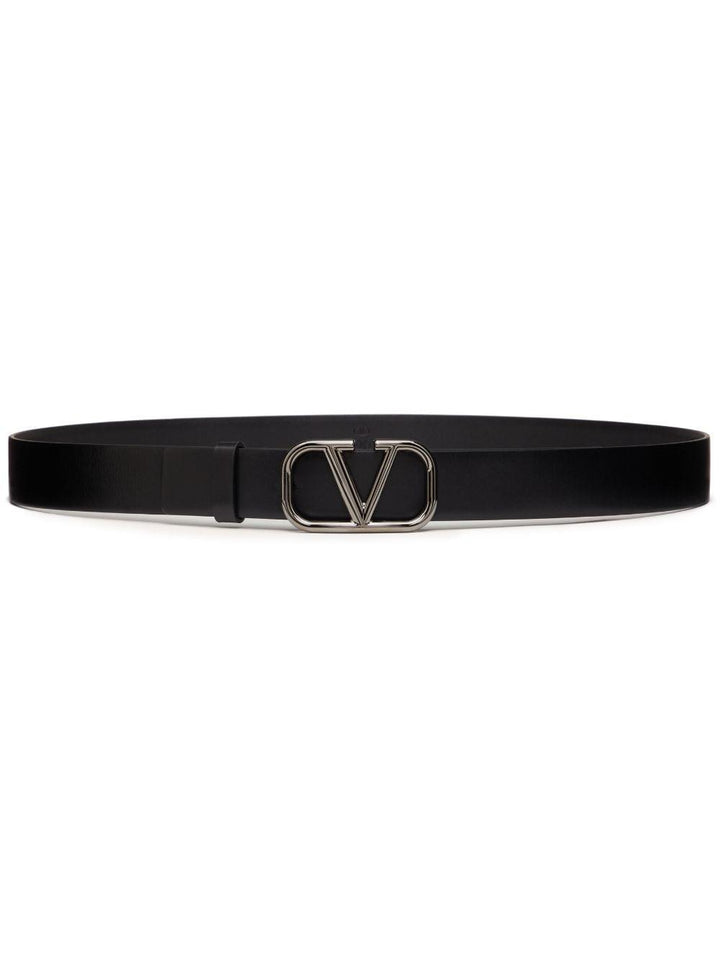 VALENTINO GARAVANI Signature Leather Belt with Front Emblem - Adjustable for Men