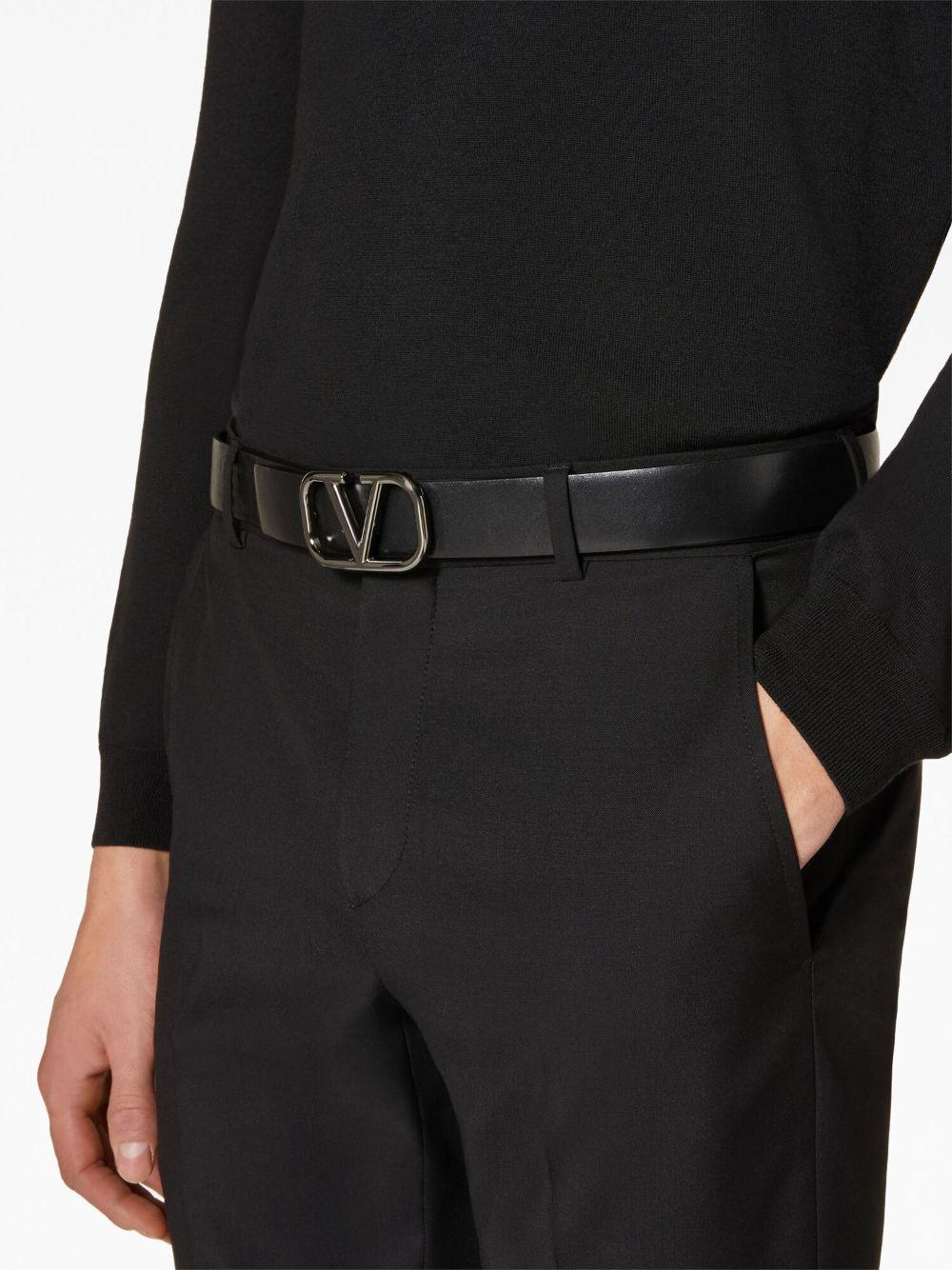 VALENTINO GARAVANI Signature Leather Belt with Front Emblem - Adjustable for Men