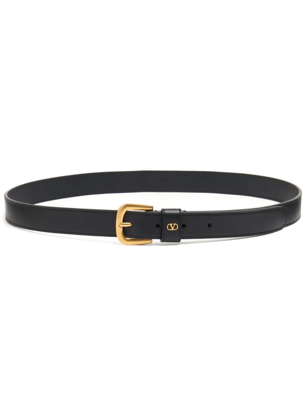 VALENTINO GARAVANI Signature Leather Belt with Logo Plaque for Men