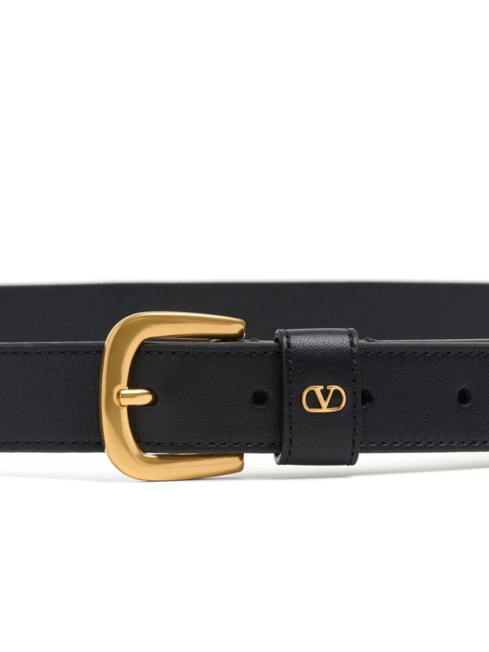VALENTINO GARAVANI Signature Leather Belt with Logo Plaque for Men