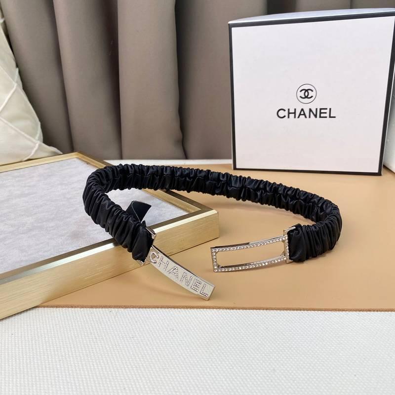 Chanel Logo Buckle Elastic Belt Leather with Metal and Crystals 'Black'